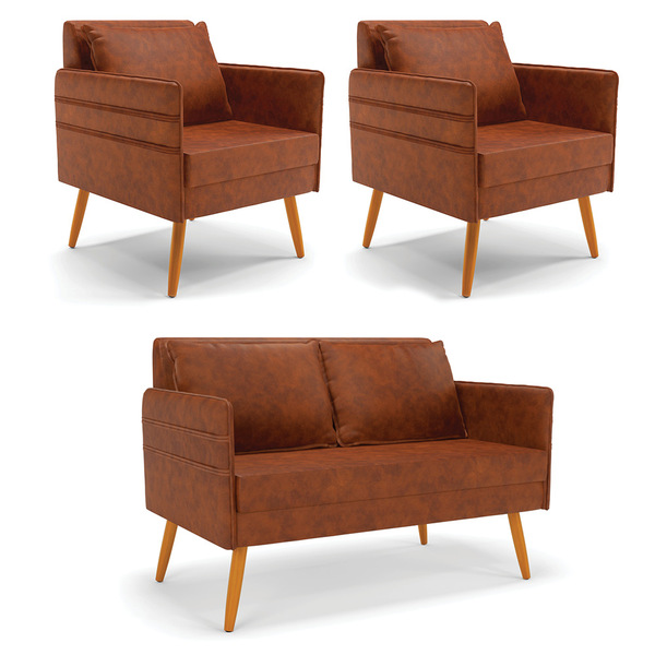 Kit 01 Namoradeira 02 Lugares E 02 Poltronas Mari Corano Pés