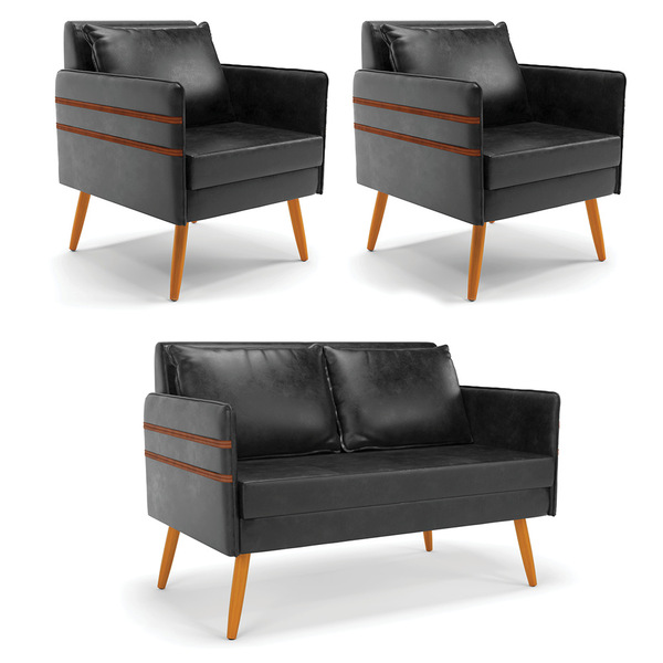 Kit 01 Namoradeira 02 Lugares E 02 Poltronas Mari Corano Pret