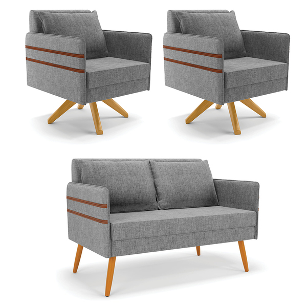 Kit 01 Namoradeira 02 Lugares E 02 Poltronas Mari Linho Base