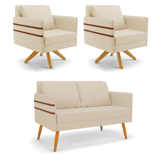 Kit 01 Namoradeira 02 Lugares E 02 Poltronas Mari Linho Base