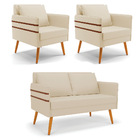 Kit 01 Namoradeira 02 Lugares E 02 Poltronas Mari Linho Bege