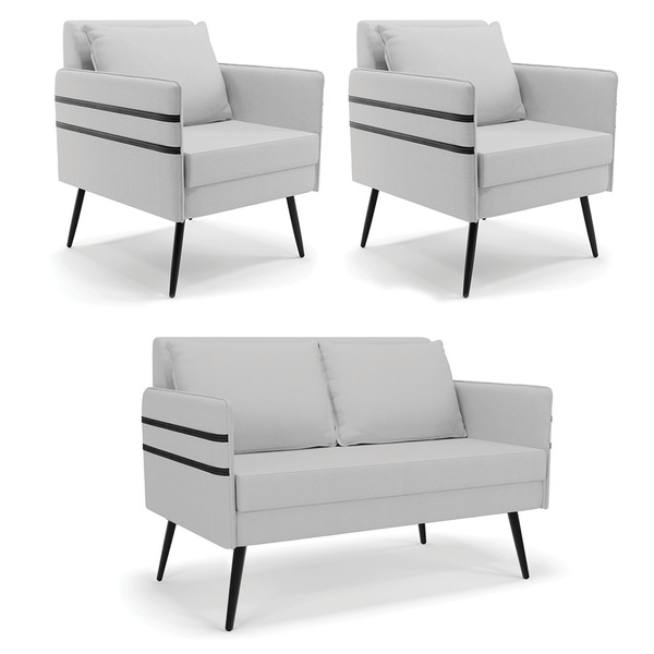 Kit 01 Namoradeira 02 Lugares E 02 Poltronas Mari Linho Cinza