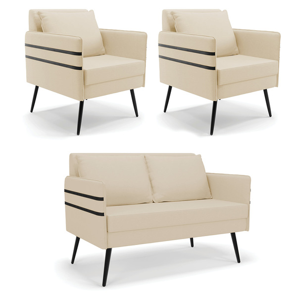 Kit 01 Namoradeira 02 Lugares E 02 Poltronas Mari Linho Pés P