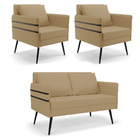 Kit 01 Namoradeira 02 Lugares E 02 Poltronas Mari Linho Pés P