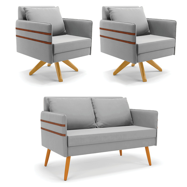 Kit 01 Namoradeira 02 Lugares E 02 Poltronas Mari Suede Base