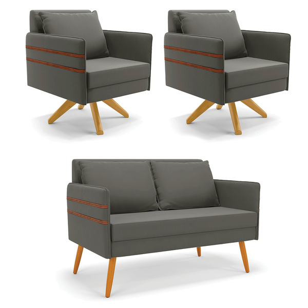 Kit 01 Namoradeira 02 Lugares E 02 Poltronas Mari Suede Grafi