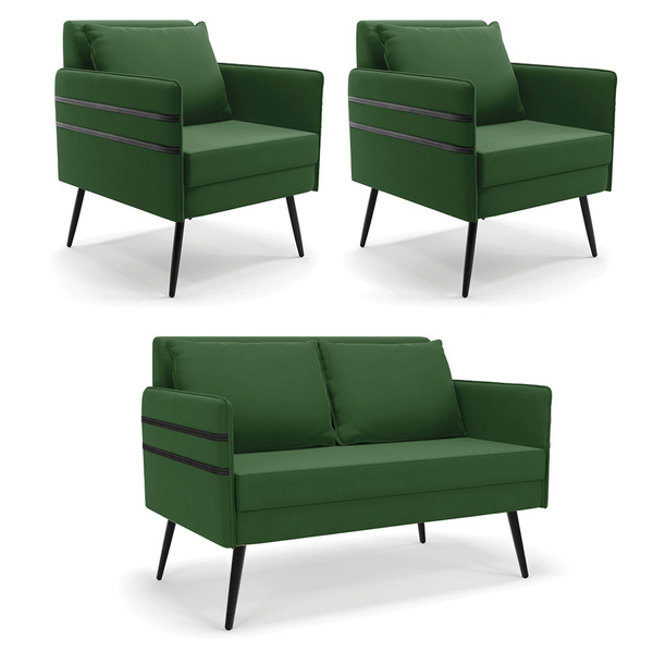 Kit 01 Namoradeira 02 Lugares E 02 Poltronas Mari Suede Pés P