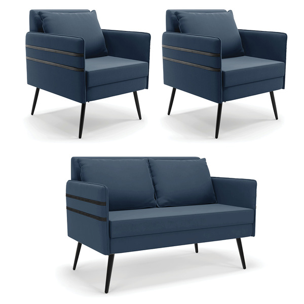 Kit 01 Namoradeira 02 Lugares E 02 Poltronas Mari Suede Pés P