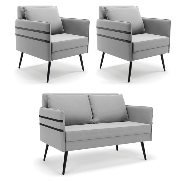 Kit 01 Namoradeira 02 Lugares E 02 Poltronas Mari Suede Pés P