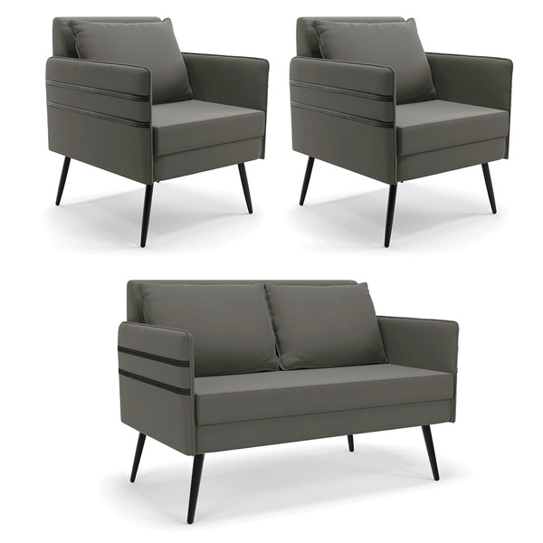 Kit 01 Namoradeira 02 Lugares E 02 Poltronas Mari Suede Pés P