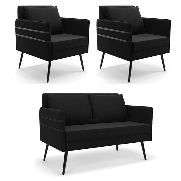 Kit 01 Namoradeira 02 Lugares E 02 Poltronas Mari Suede Pés P