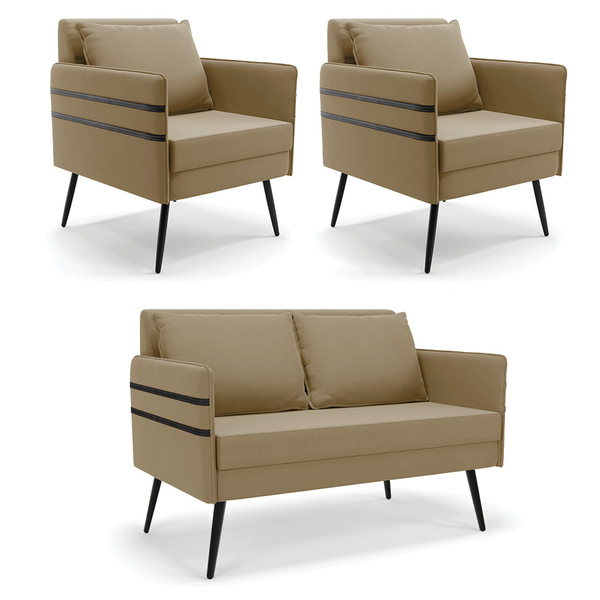 Kit 01 Namoradeira 02 Lugares E 02 Poltronas Mari Suede Pés P