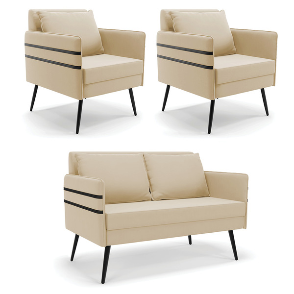 Kit 01 Namoradeira 02 Lugares E 02 Poltronas Mari Suede Pés P