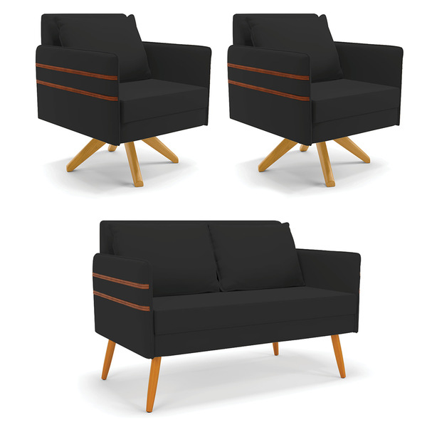 Kit 01 Namoradeira 02 Lugares E 02 Poltronas Mari Veludo Base