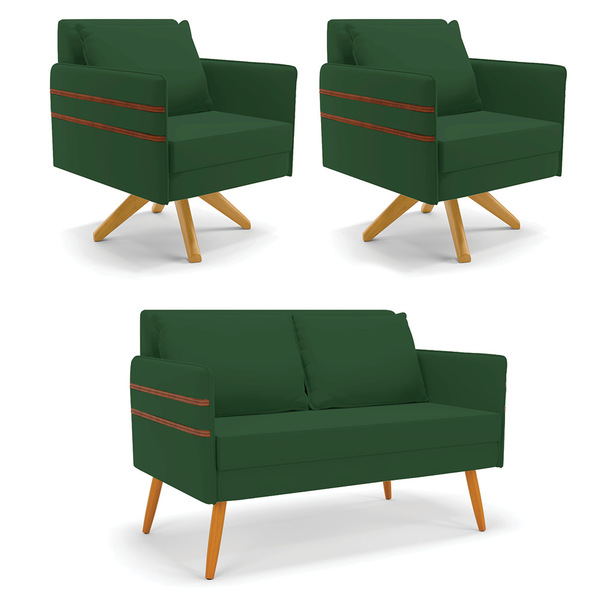 Kit 01 Namoradeira 02 Lugares E 02 Poltronas Mari Veludo Base