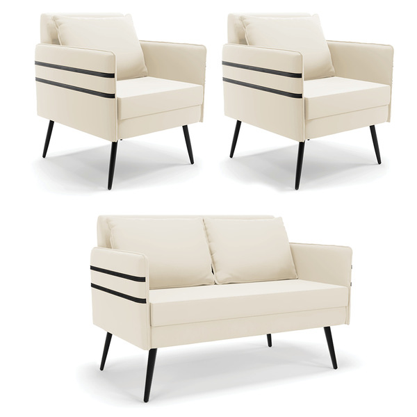 Kit 01 Namoradeira 02 Lugares E 02 Poltronas Mari Veludo Bege