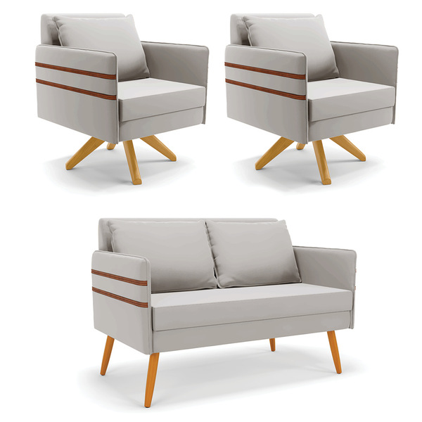 Kit 01 Namoradeira 02 Lugares E 02 Poltronas Mari Veludo Cinz