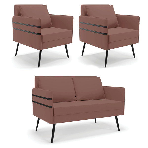 Kit 01 Namoradeira 02 Lugares E 02 Poltronas Mari Veludo Pés