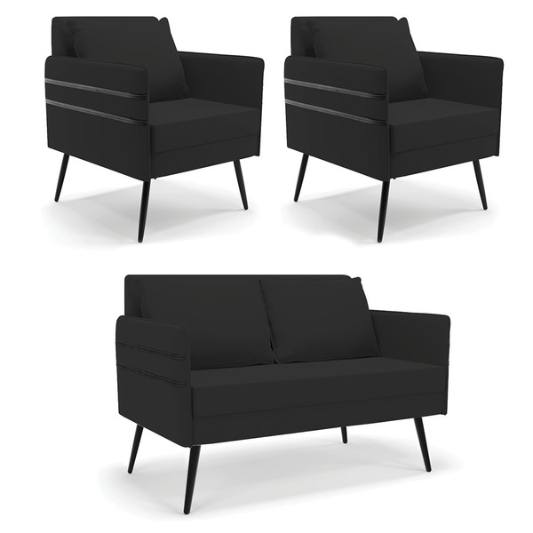 Kit 01 Namoradeira 02 Lugares E 02 Poltronas Mari Veludo Pret