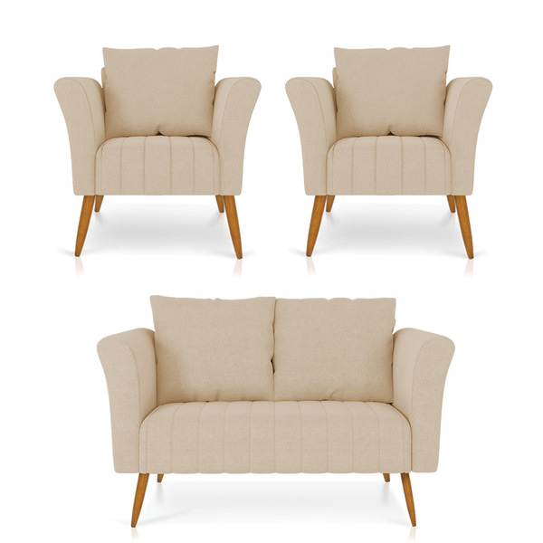 Kit 01 Namoradeira 02 Lugares E 02 Poltronas Marilia Linho Pé