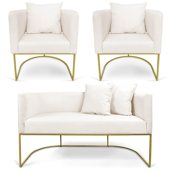 Kit 01 Namoradeira 02 Lugares E 02 Poltronas Paola Linho Base