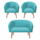 Kit 01 Namoradeira 02 Lugares E 02 Poltronas Stella Suede Azu