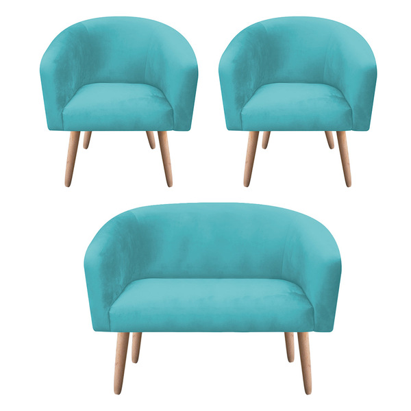 Kit 01 Namoradeira 02 Lugares E 02 Poltronas Stella Suede Azu