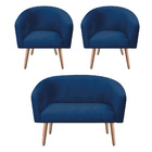 Kit 01 Namoradeira 02 Lugares E 02 Poltronas Stella Suede Azu