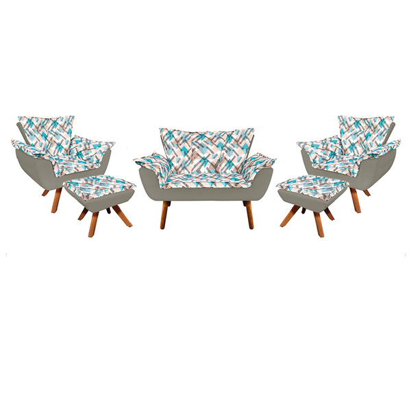 Kit 01 Namoradeira 02 Poltronas E 02 Puffs Giratório Opala Su