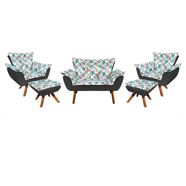 Kit 01 Namoradeira 02 Poltronas E 02 Puffs Giratório Opala Su