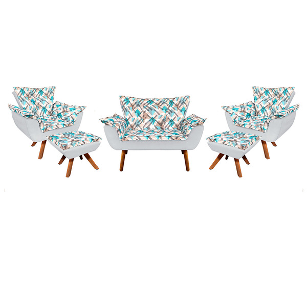 Kit 01 Namoradeira 02 Poltronas E 02 Puffs Giratório Opala Su