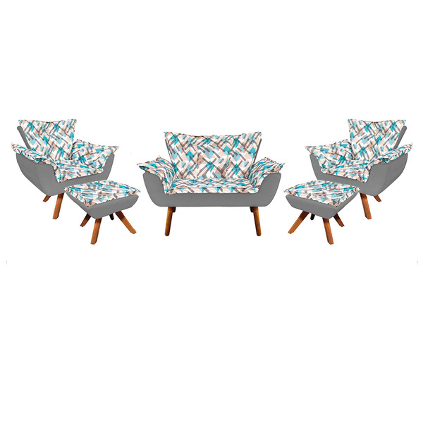 Kit 01 Namoradeira 02 Poltronas E 02 Puffs Giratório Opala Su