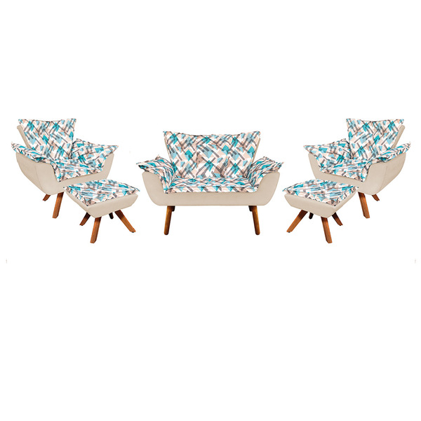 Kit 01 Namoradeira 02 Poltronas E 02 Puffs Giratório Opala Su