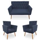 Kit 01 Namoradeira 02 Poltronas Nina Capitonê Azul Marinho