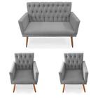 Kit 01 Namoradeira 02 Poltronas Nina Capitonê Cinza