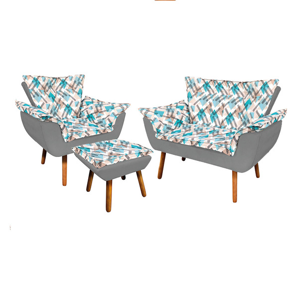 Kit 01 Namoradeira Com 01 Poltrona E 01 Puff Opala D33 Pés Pa