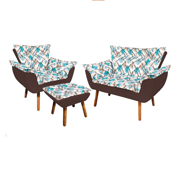 Kit 01 Namoradeira Com 01 Poltrona E 01 Puff Opala D33 Pés Pa