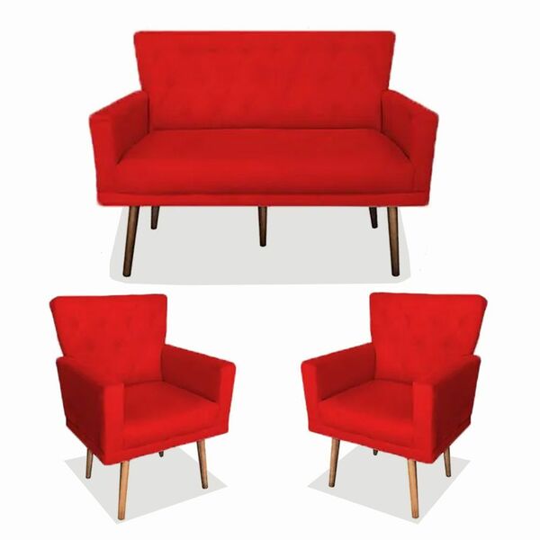 Kit 01 Namoradeira Com 02 Poltronas Decorativa Julieta Pés Ma