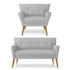 Kit 01 Namoradeira E 01 Poltrona Anitta Com Strass Linho Pés