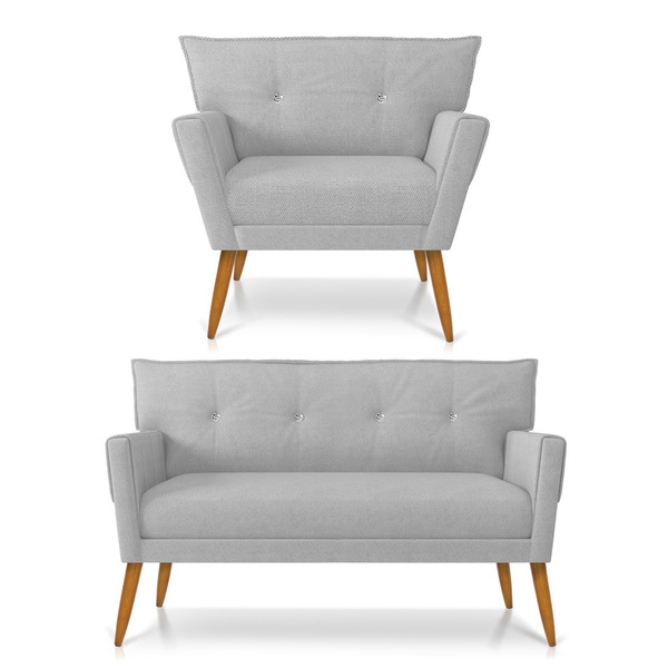 Kit 01 Namoradeira E 01 Poltrona Anitta Com Strass Linho Pés