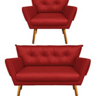 Kit 01 Namoradeira E 01 Poltrona Anitta Corino Bege Pés Palit