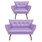 Kit 01 Namoradeira E 01 Poltrona Anitta Corino Pés Palito Cas