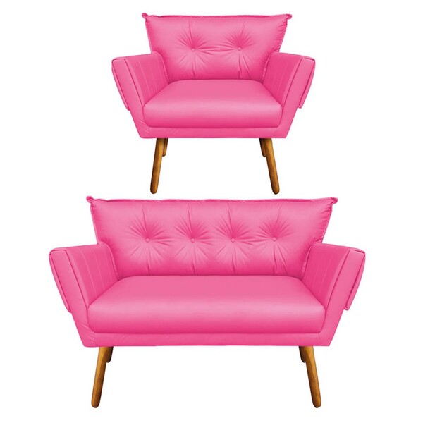 Kit 01 Namoradeira E 01 Poltrona Anitta Corino Pés Palito Cas