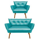 Kit 01 Namoradeira E 01 Poltrona Anitta Corino Pés Palito Cas