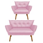 Kit 01 Namoradeira E 01 Poltrona Anitta Corino Pés Palito Cas