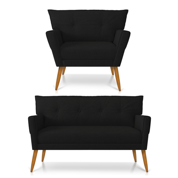 Kit 01 Namoradeira E 01 Poltrona Anitta Linho Pés Palito Cast