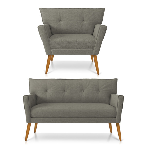 Kit 01 Namoradeira E 01 Poltrona Anitta Linho Pés Palito Cast