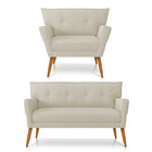 Kit 01 Namoradeira E 01 Poltrona Anitta Linho Pés Palito Cast