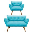 Kit 01 Namoradeira E 01 Poltrona Anitta Suede Pés Palito Cast