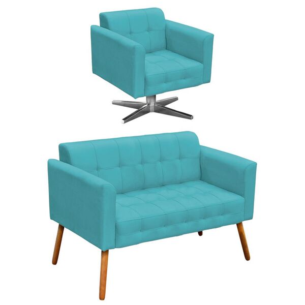 Kit 01 Namoradeira E 01 Poltrona Giratória Elisa Suede Base E